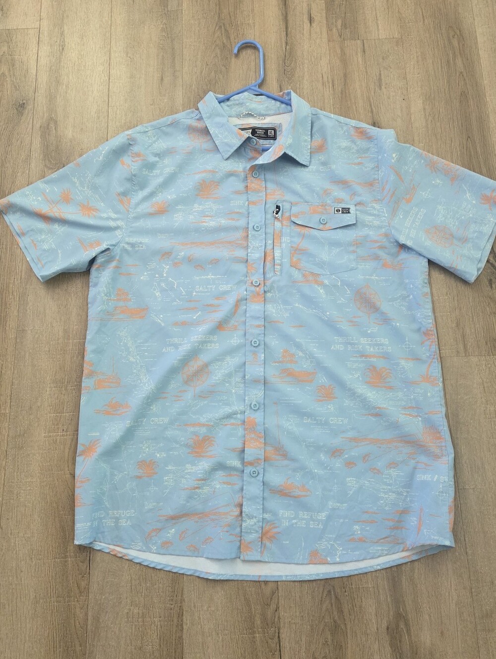 Salty Crew Men's X- Large Button-Up Shirt Beach Boat Blue Orange Lightweight